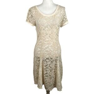Rubbish Cream Lace Short Sleeve Summer Casual Sheer Cottagecore Dress Size Large